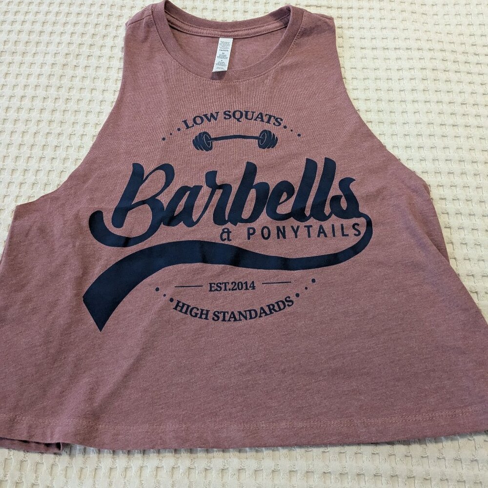 Barbells And Ponytails Racer Crop "Logo " Tank Top SZ M NEW